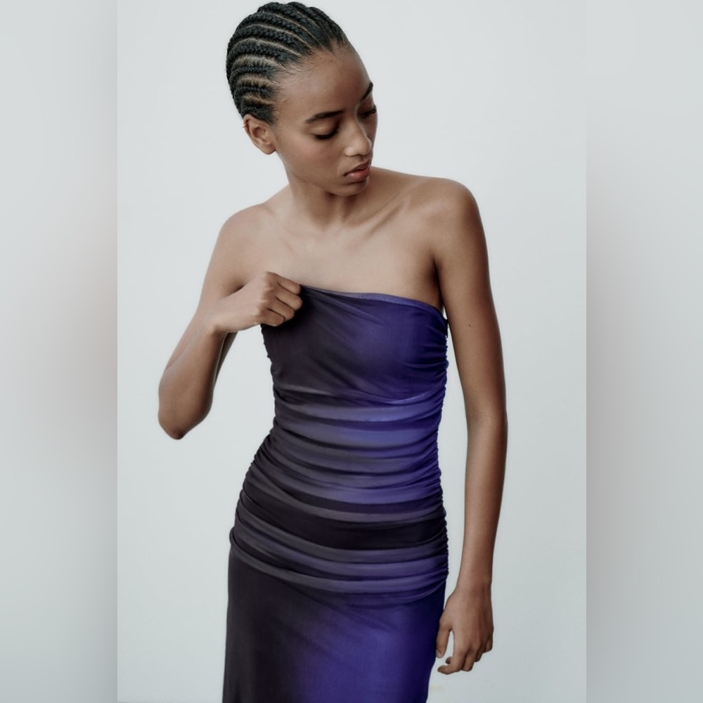 ZARA STRAPLESS PRINTED TULLE DRESS - Picture 5 of 9